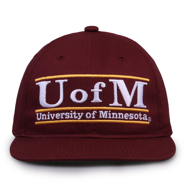 Minnesota Retro Bar snapback hat in maroon, front view