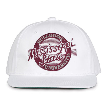 Mississippi State Retro Circle snapback hat in white, front view