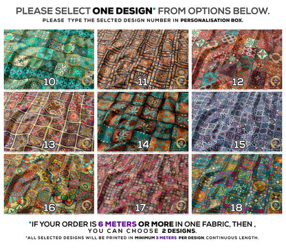Morocco Bohemian Apparel Fabric 3Meters+, 9 Designs | 8 Fabrics Option | Fabric By the Yard | D20298
