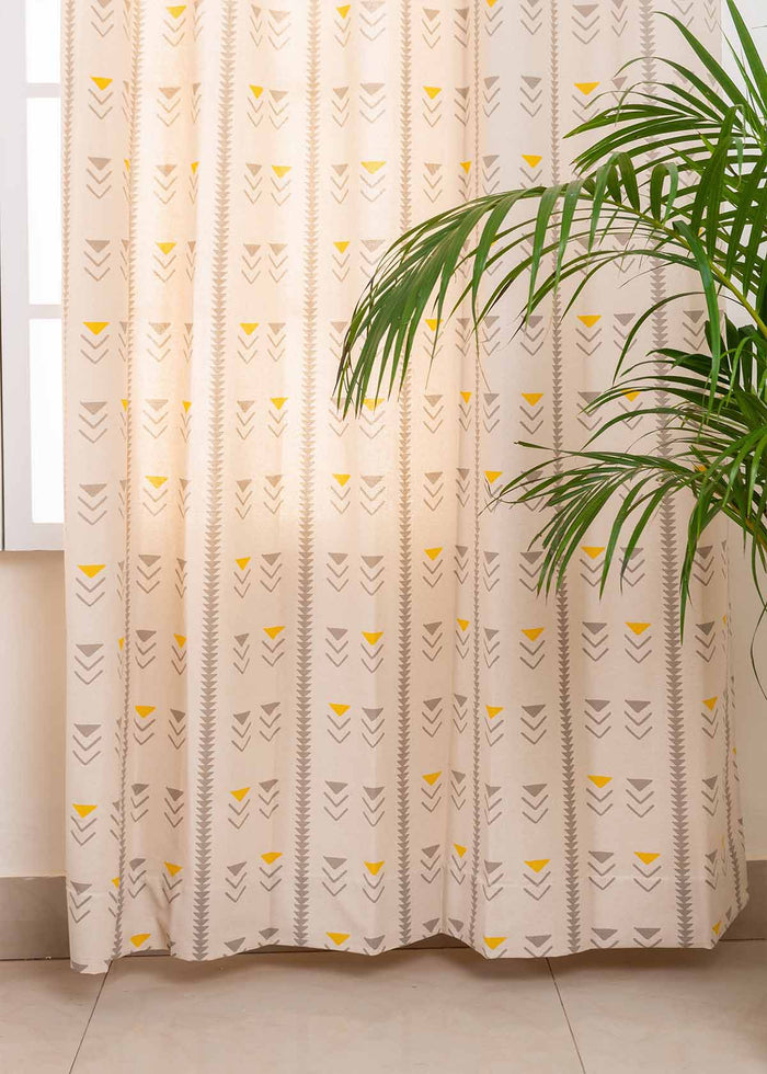 Mudline Printed 100% cotton ethnic curtain for living room - Room darkening - Mustard - Single Piece