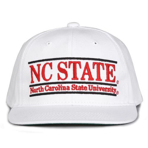 NC State Retro Bar snapback hat in white, front view