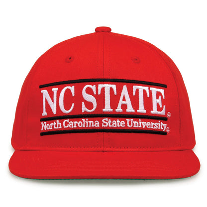 NC State Retro Bar snapback hat in red, front view
