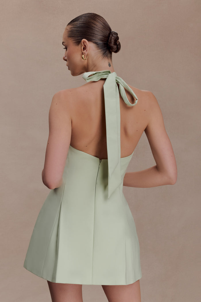 Nelly Halter Neck Cotton Mini Dress - Sage