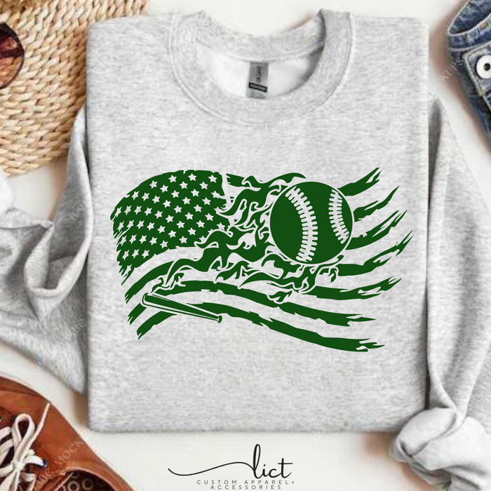 New Milford Green Wave Baseball USA Flag Sweatshirt