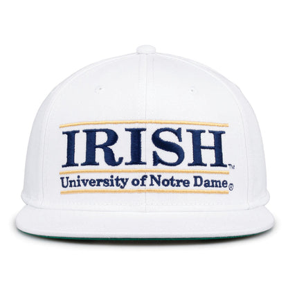 Notre Dame Retro Bar snapback hat in white, front view