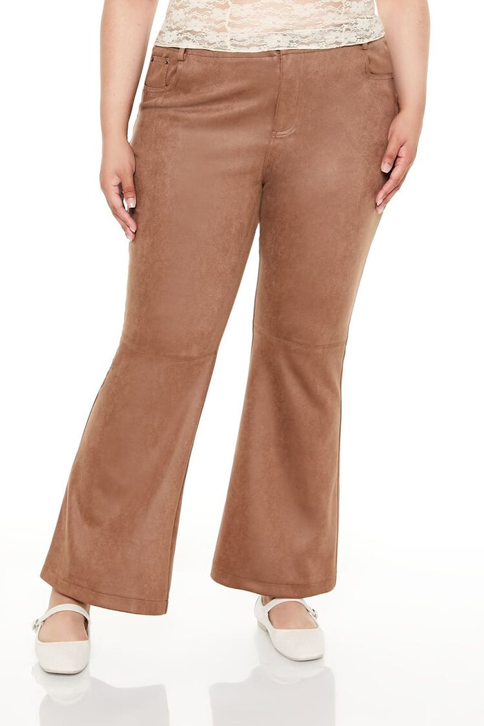 Plus Size Faux Suede Flare Pants