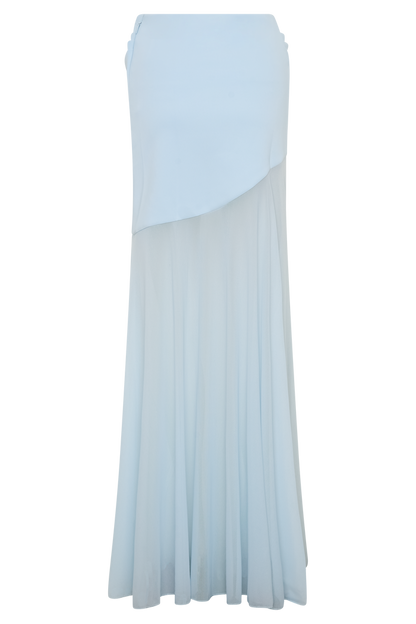 Portia Scuba And Mesh Maxi Skirt - Pale Blue