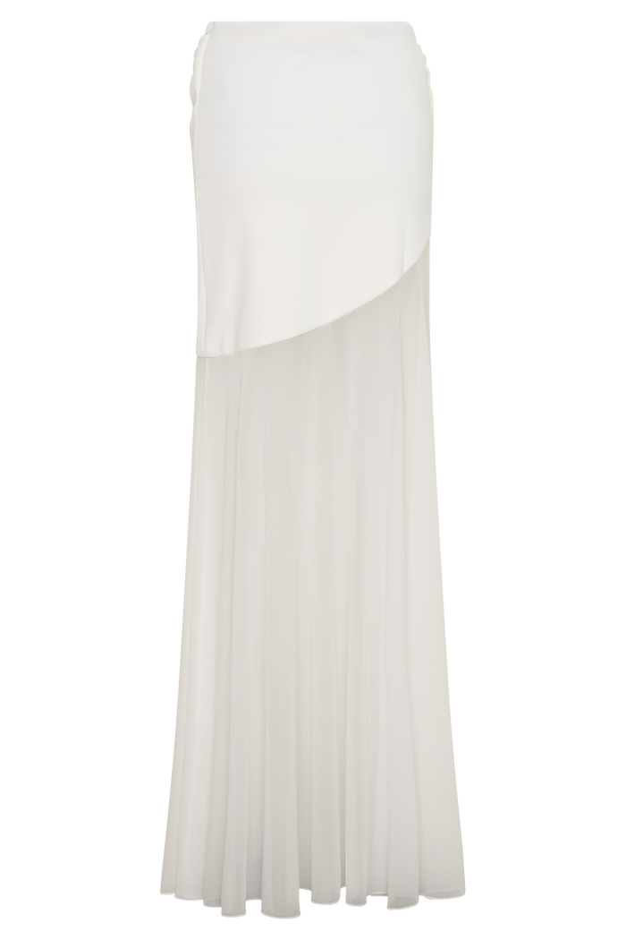 Portia Scuba And Mesh Maxi Skirt - White