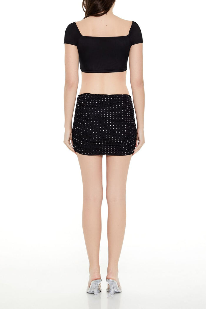 Ruched Rhinestone Mini Skirt