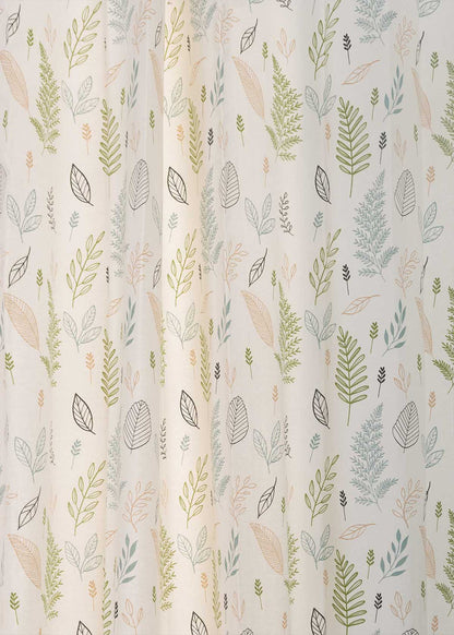 Rustling Leaves Green 100% cotton floral curtain for bed room - Light Reduction - Single Piece
