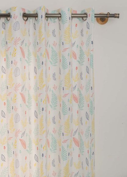 Rustling Leaves Multicolor 100% cotton floral curtain for bed room - Light Reduction - Single Piece