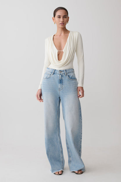 Sebastian Straight Leg Denim Jeans With Fray Hem - Washed Light Blue