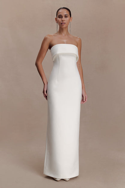 Sloane Strapless Maxi Dress With Pearls - White