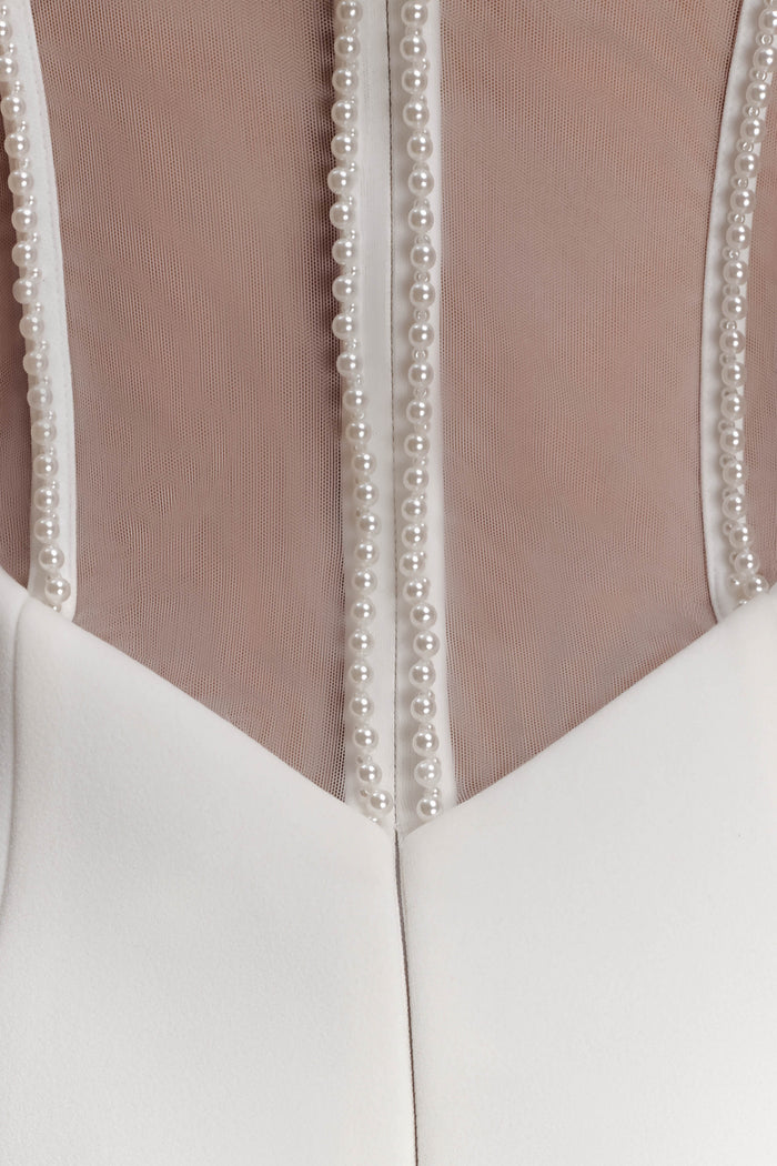 Sloane Strapless Maxi Dress With Pearls - White