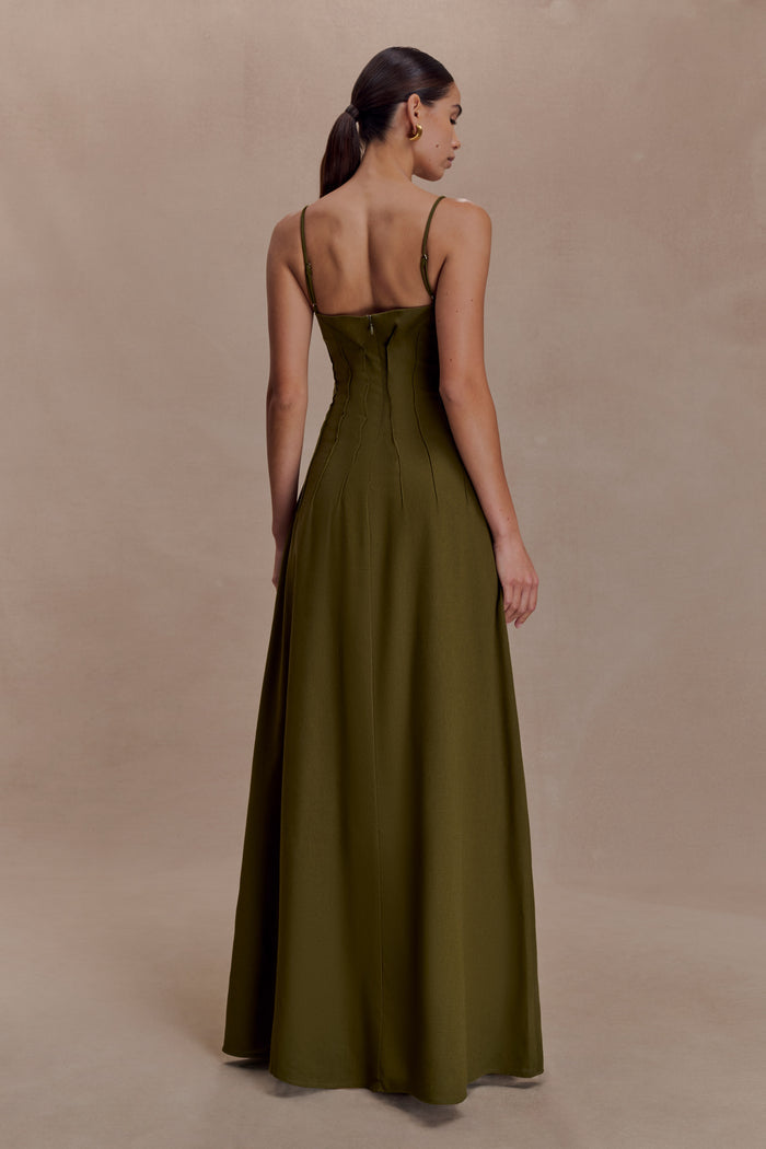 Sofie Pintuck Linen Maxi Dress - Khaki