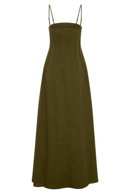 Sofie Pintuck Linen Maxi Dress - Khaki