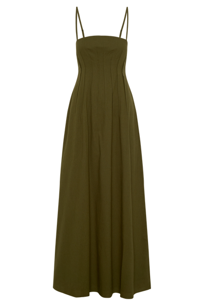 Sofie Pintuck Linen Maxi Dress - Khaki
