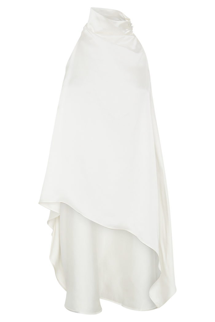 Sydney Asymmetrical Satin Halter Top - Ivory