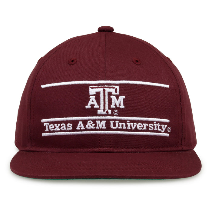 Texas A&M Retro Bar snapback hat in maroon, front view