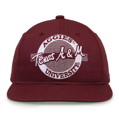 Texas A&M Retro Circle snapback hat in maroon, front view