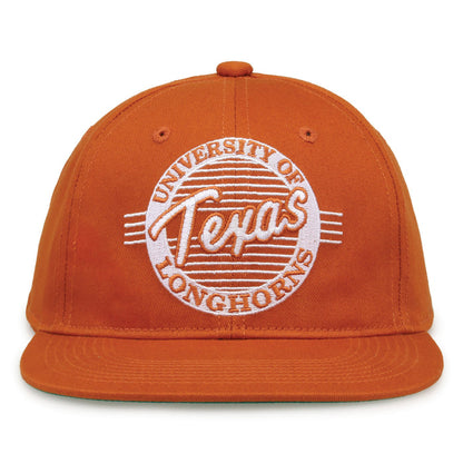 Texas Retro Circle snapback hat in burnt orange, front view