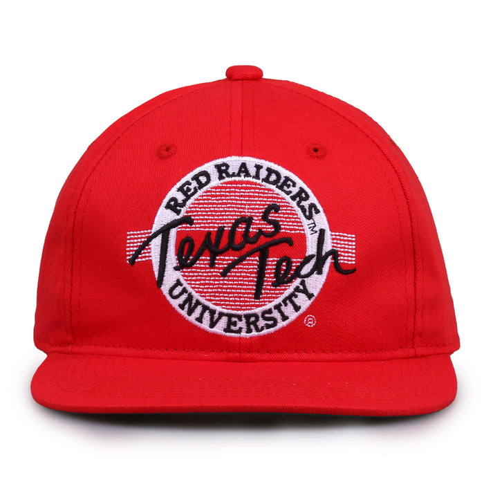 Texas Tech Retro Circle snapback hat in red, front view