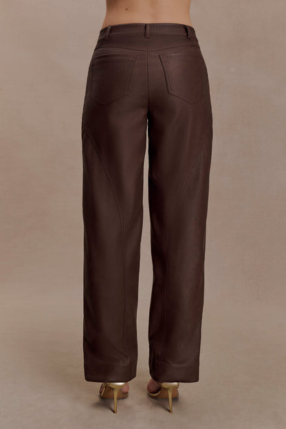 Theo Faux Leather Mid Rise Pants - Dark Chocolate