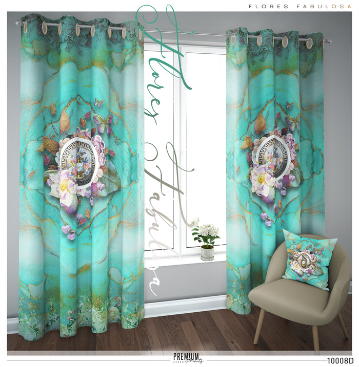 Turquoise Abstract Print PREMIUM Curtain Panel. Available on 12 Fabrics. Made to Order. 10008D