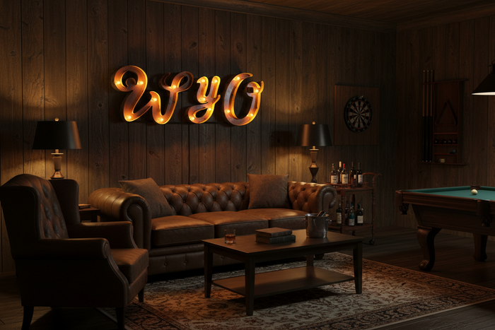 University of Wyoming WYO lighted recycled metal wall decor