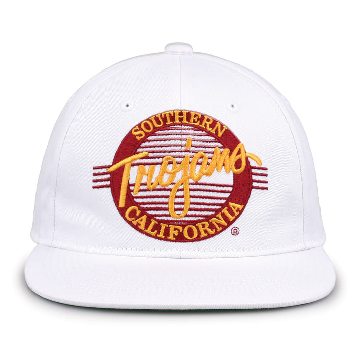 USC Retro Circle snapback hat in white, front view