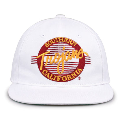 USC Retro Circle snapback hat in white, front view