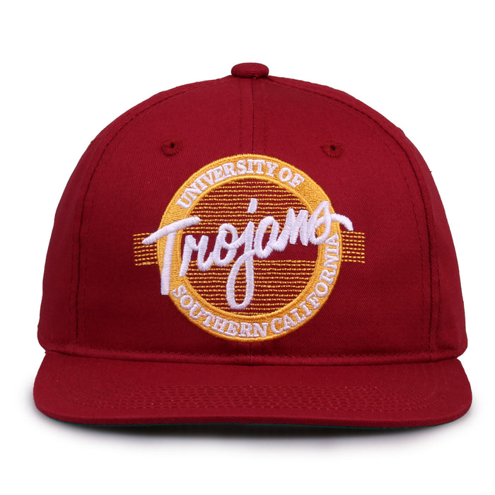 USC Retro Circle snapback hat in cardinal red, front view