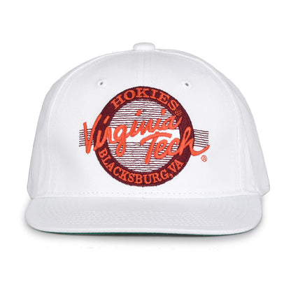 Virginia Tech Retro Circle snapback hat in white, front view