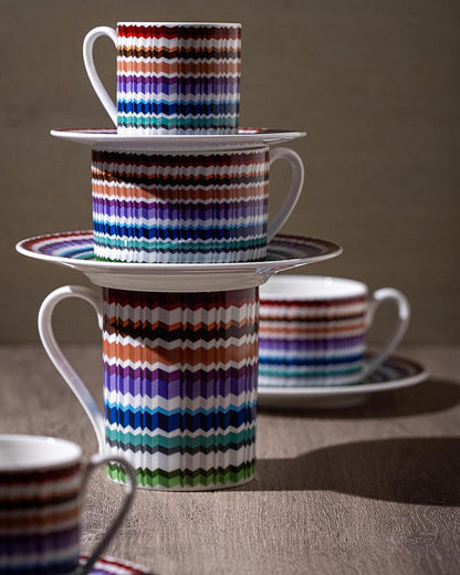 Waves Coffee Cup & Saucer Set of 2 in luxury Missoni box. Dimensions: Ø 2.36" × H 2.4"