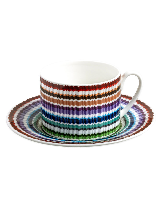 Waves Tea Cup & Saucer Set of 2 in luxury box. Dimensions: Ø 3.35" × H 2.36"