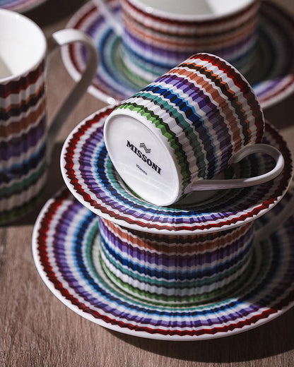 Waves Tea Cup & Saucer Set of 2 in luxury box. Dimensions: Ø 3.35" × H 2.36"