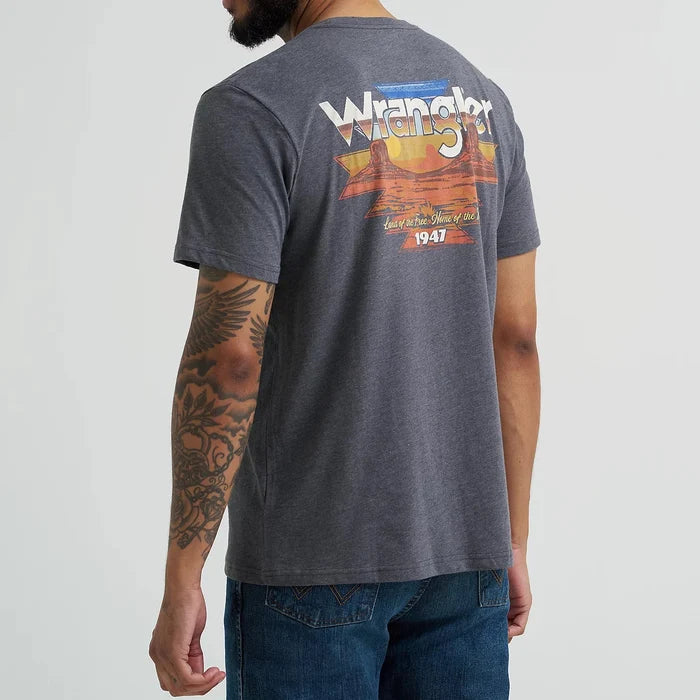 Wrangler Men's S/S Back Graphic Pocket T-Shirt in Charcoal