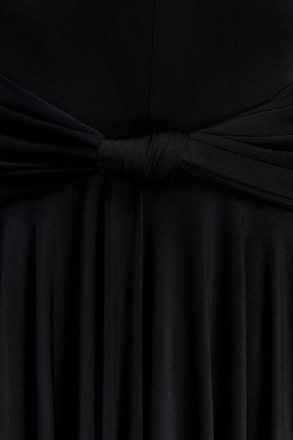 Zelda Asymmetric Slinky Midi Dress - Black